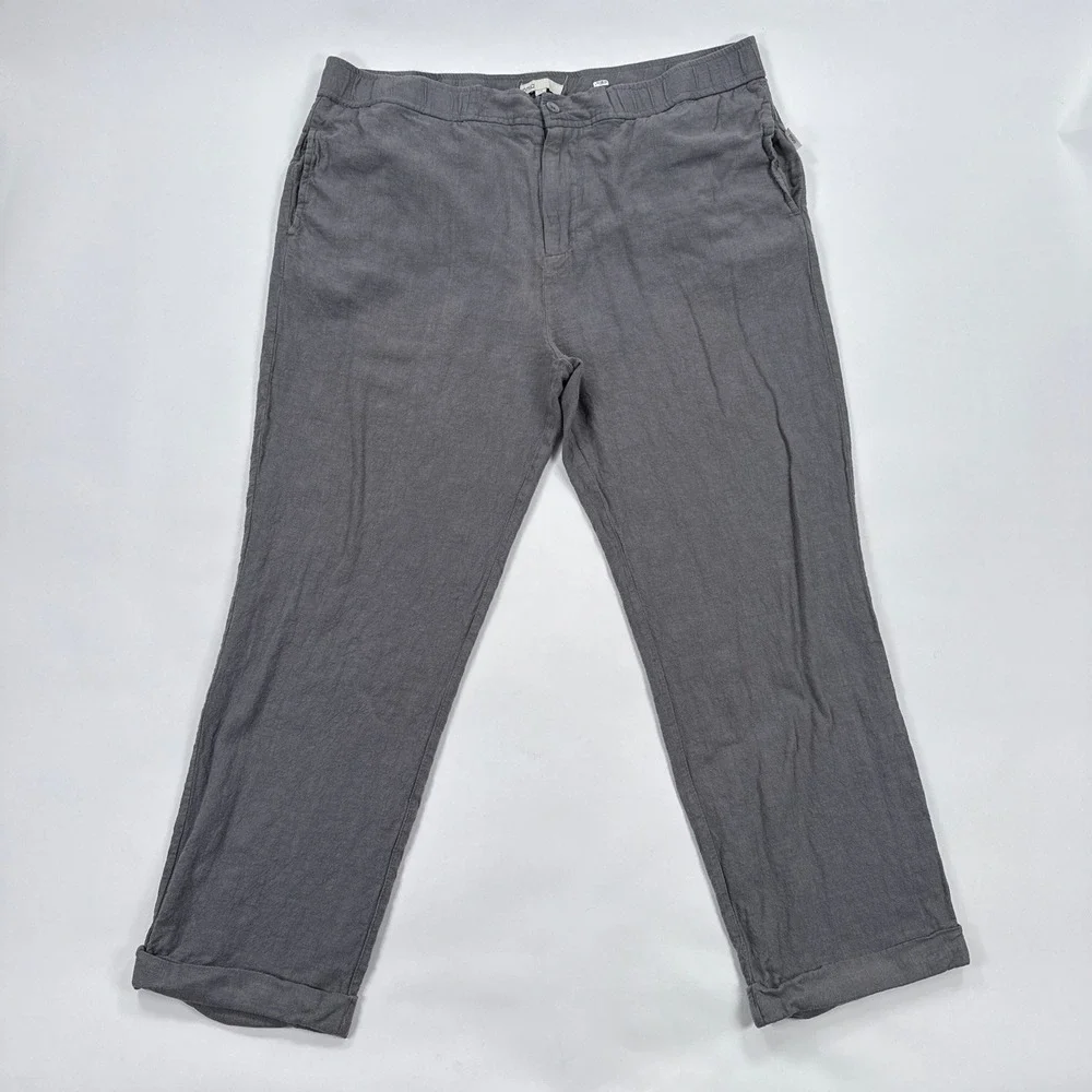 Onia Linen Blend Pants Mens XXL Grey Straight Leg Coastal Resort Summer Relaxed